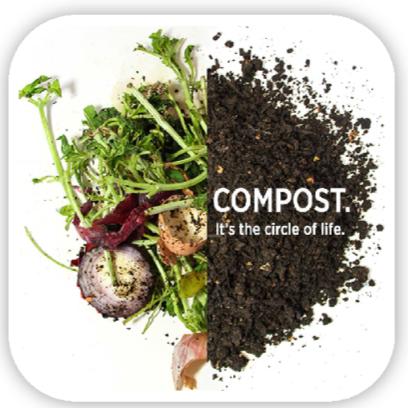 Compost it's a circle of life A round edge white plate showing compost on one side and vegetable on the other in a round shape.