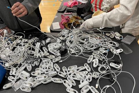 Charging cables donations at the Stop and Swap event Charging cables