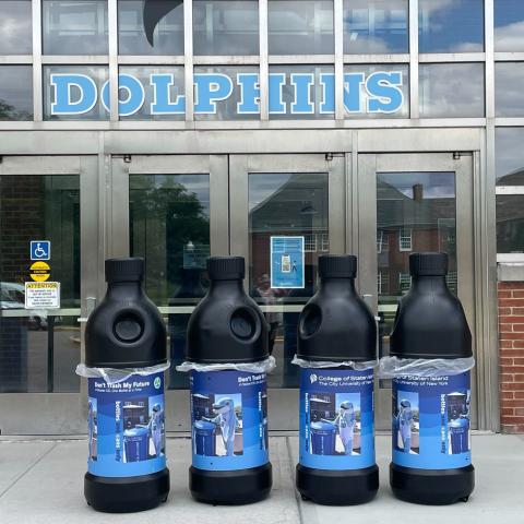 Bottle Drive 4 new bottle shaped recycling bins arrived for building 1 R